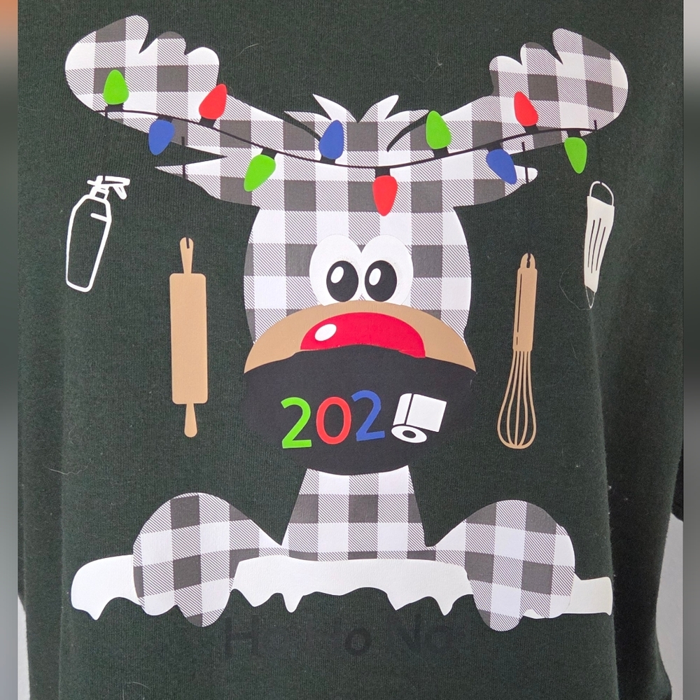 Handmade Christmas Moose T-Shirt Green Funny Holiday Graphic M